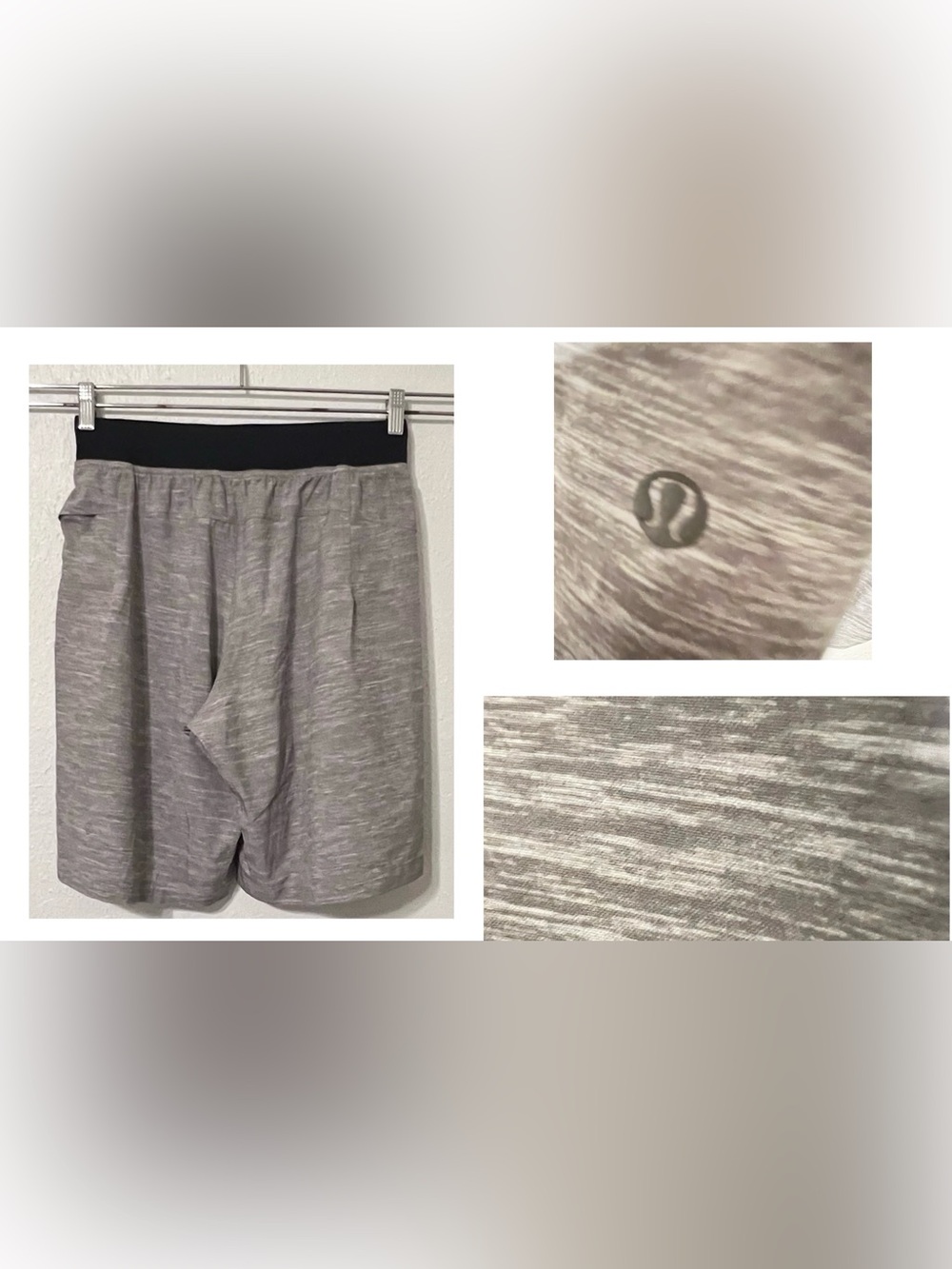 Lululemon Men’s athletica Gray Marled Athletic Shorts with Black Waistband Small